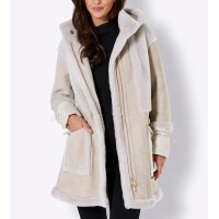 Lamb fur jacket with woven hems, sand