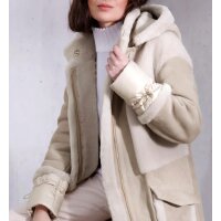 Lamb fur jacket with woven hems, sand