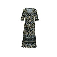 Designer-Jersey-Druckkleid, schwarz-zitrone