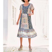 Designer-Druckkleid, jeansblau-hellrosé