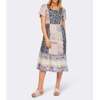 Designer-Druckkleid, jeansblau-hellrosé