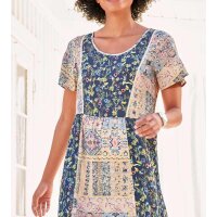 Designer-Druckkleid, jeansblau-hellrosé