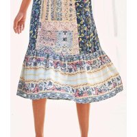 Designer-Druckkleid, jeansblau-hellrosé