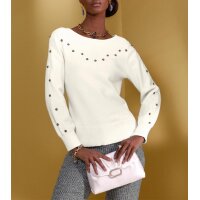 Pullover mit Zierperlen-Deko, ecru