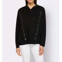 Sweatshirt with stones and eyelet trim, black