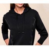 Sweatshirt with stones and eyelet trim, black