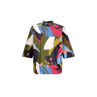 Designer-Druckbluse m. Stehkragen, oliv-pink