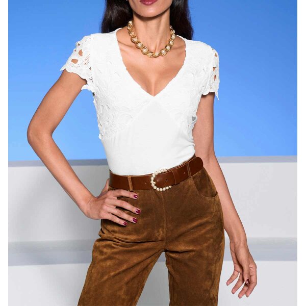 Designer-Shirt m.Spitzenbesatz, ecru