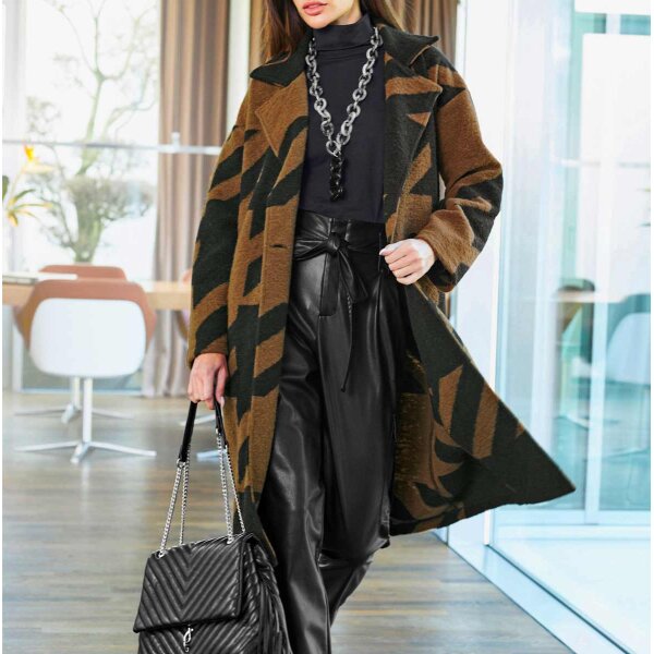 Oversized-Strickmantel m. Muster, cognac-schwarz