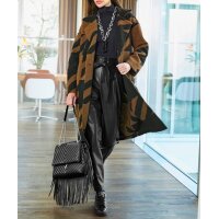 Oversized-Strickmantel m. Muster, cognac-schwarz