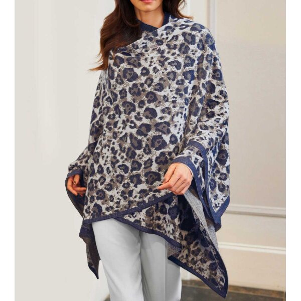 Jacquard knit cape, blue-taupe-silver