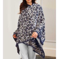 Jacquard knit cape, blue-taupe-silver