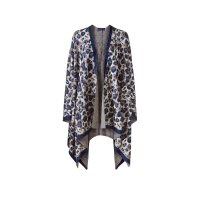 Jacquard knit cape, blue-taupe-silver