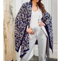 Jacquard knit cape, blue-taupe-silver