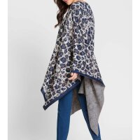 Jacquard knit cape, blue-taupe-silver