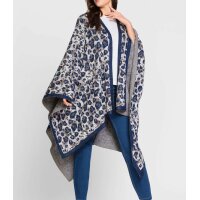 Jacquard knit cape, blue-taupe-silver