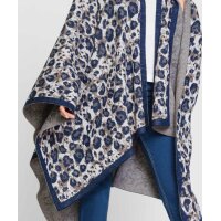 Jacquard knit cape, blue-taupe-silver