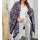 Jacquard knit cape, blue-taupe-silver
