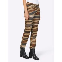 Stretch print trousers, camel-grey