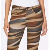 Stretch print trousers, camel-grey