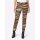Stretch print trousers, camel-grey