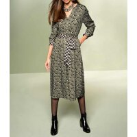 Druck-Kleid m. Bindegürtel, khaki-schwarz