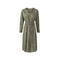 Druck-Kleid m. Bindegürtel, khaki-schwarz