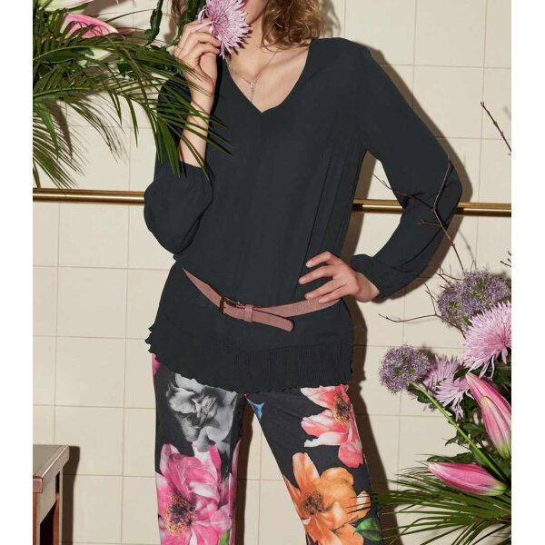 Designer-Bluse m. Plisseesaum, schwarz