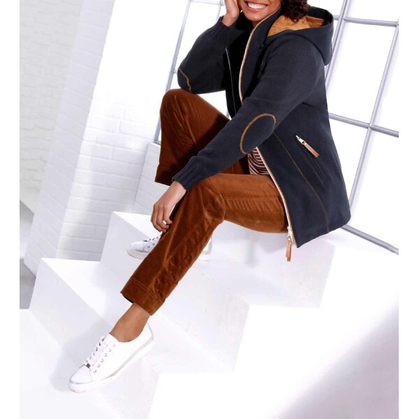 Wollmix-Jacke m. Kapuze, marine-cognac