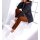 Wollmix-Jacke m. Kapuze, marine-cognac