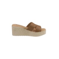 Rind-Nappaleder-Pantolette m. Plateausohle, cognac