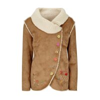 Marken-Lammfellimitat-Jacke, hellbraun