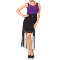 Chiffonkleid m. Spitze, lila-schwarz