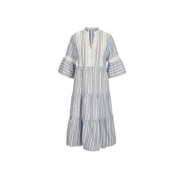 Designer-Kleid, ecru-dunkelblau