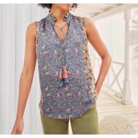 Designer-Drucktop m. Quasten, jeansblau-vanille