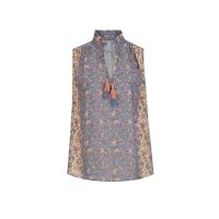 Top z nadrukiem i frędzlami, kolor denim blue / wanilia