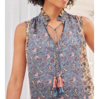 Top z nadrukiem i frędzlami, kolor denim blue / wanilia