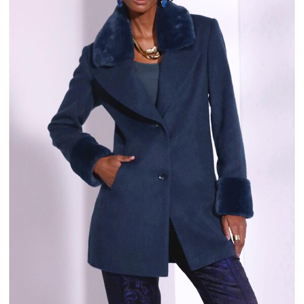 Wolljacke m.Pelz-Imitat-Details, marine