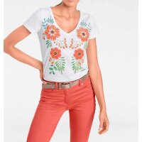Designer-Shirt m. Perlenstickerei, weiß-bunt