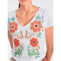 Designer-Shirt m. Perlenstickerei, weiß-bunt