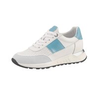 Cowhide nappa suede sneakers, white-turquoise