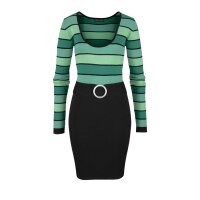 Strickkleid m. Gürtel, grün-schwarz