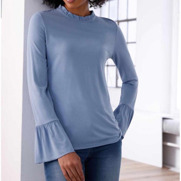 Designer-Jerseyshirt m. Volants, bleu