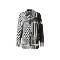 Hemdkragen-Longbluse, weiß-schwarz-bedruckt