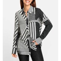 Hemdkragen-Longbluse, weiß-schwarz-bedruckt