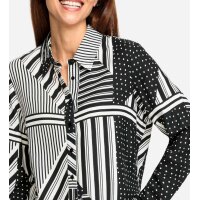 Hemdkragen-Longbluse, weiß-schwarz-bedruckt