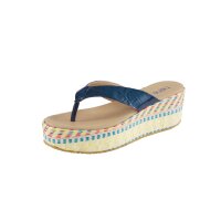 Cowhide patent leather mule, blue-beige-yellow