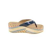 Cowhide patent leather mule, blue-beige-yellow