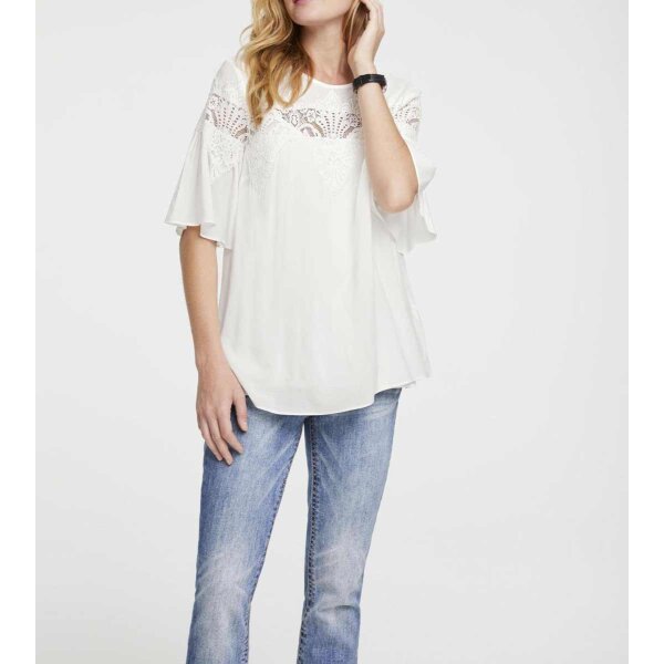 Bluse m. Spitze, ecru