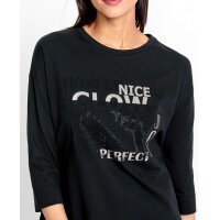 Shirt with print and glitter stone, black